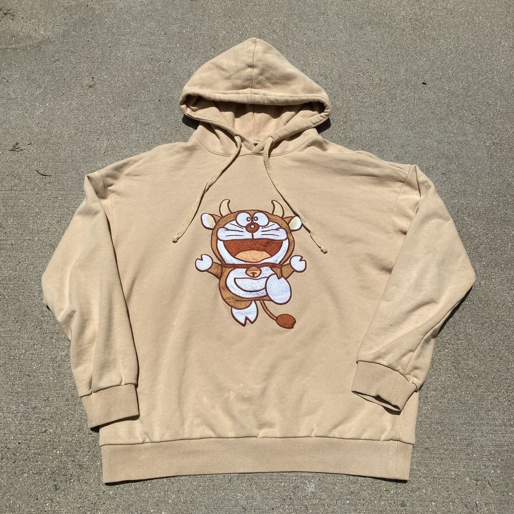 GUCCI X Doraemon Ushidora Embroidered Pullover Sweatshirt Hoodie Brown Beige L